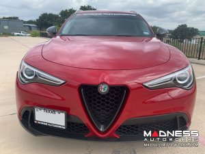 Alfa Romeo Stelvio Complete Exterior Styling Kit - Roof Spoiler + V Shield Grill Frame + Emblem Frame Kit - Carbon Fiber - Feroce Carbon